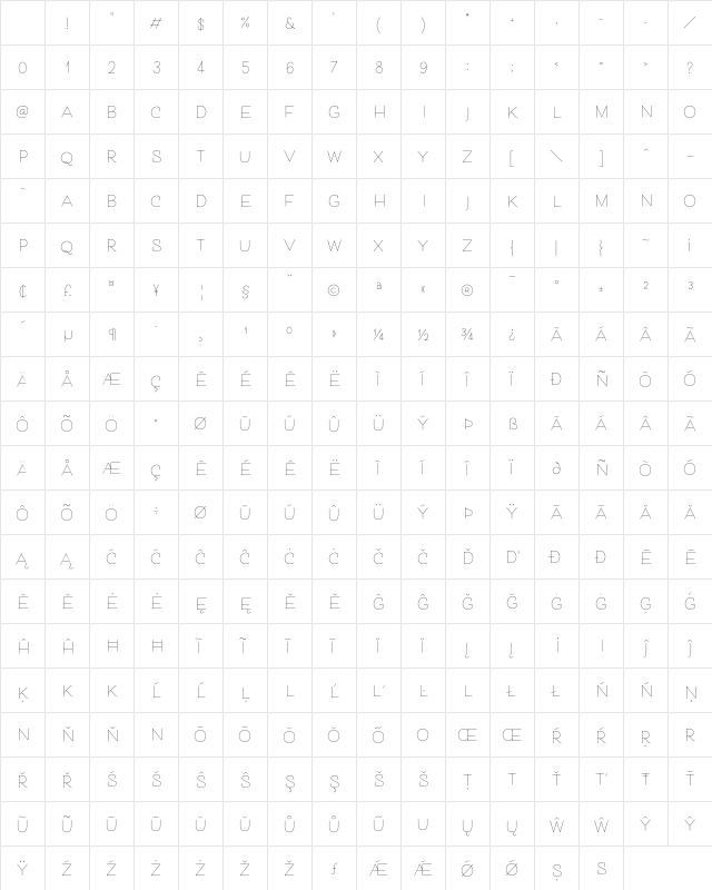 Cosmopolitan Sans Light Character Map