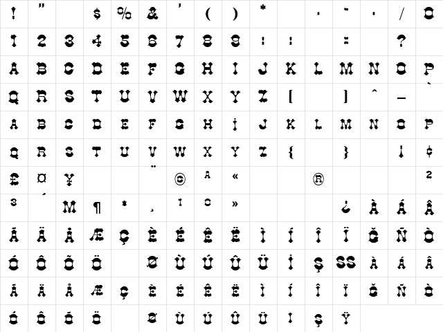 Cottage Regular Character Map