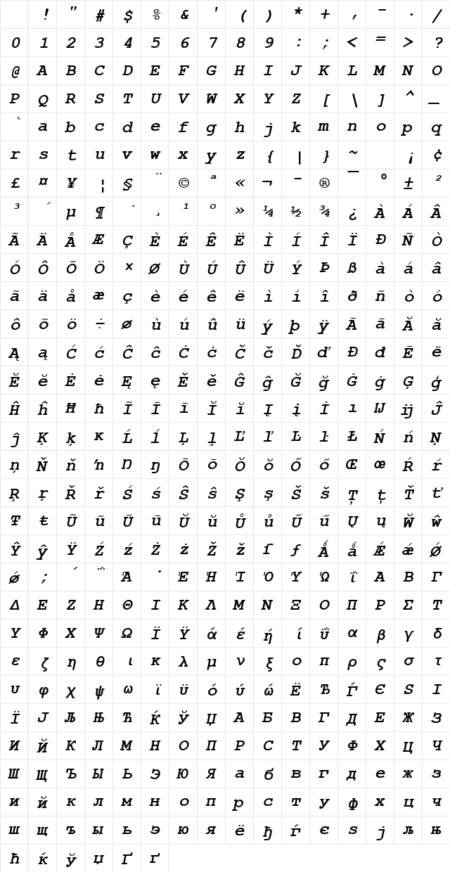 Courier New Bold Italic Character Map Courier New Bold Italic Character Map