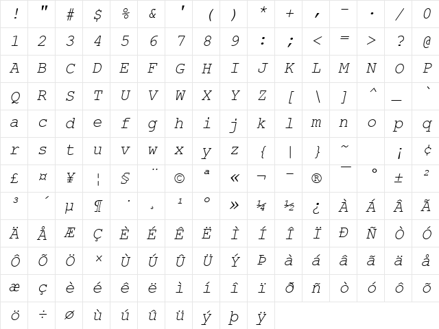 Courier New Italic Character Map Courier New Italic Character Map