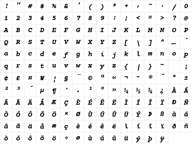 Courier Prime Bold Italic Character Map