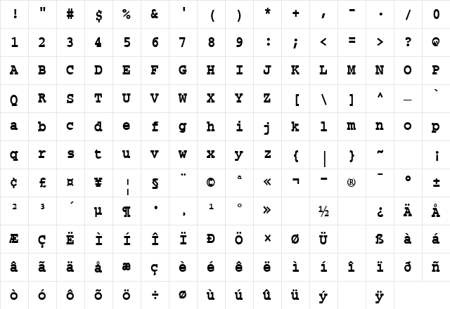 CourierCond Bold Character Map