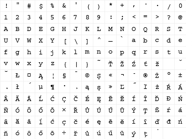 CourierMEE Bold Character Map