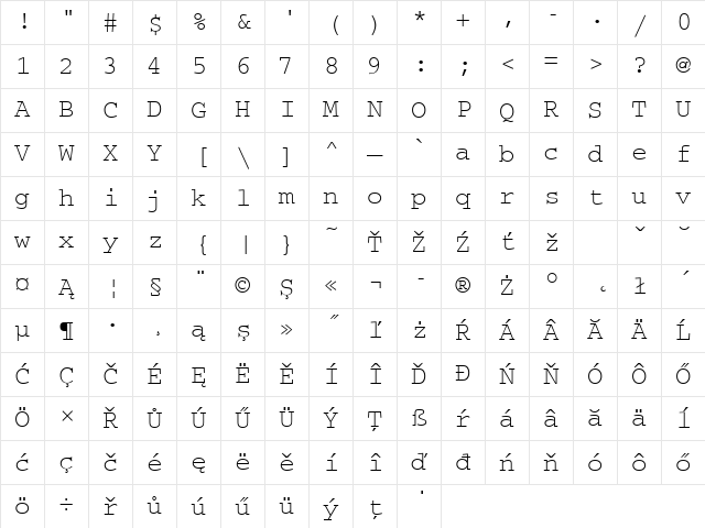 CourierMEE Regular Character Map