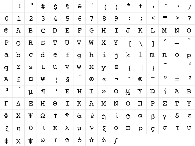 CourierMGR Bold Character Map CourierMGR Bold Character Map