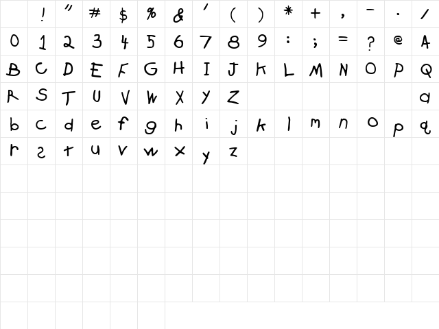 Crayon Regular Character Map Crayon Regular Character Map