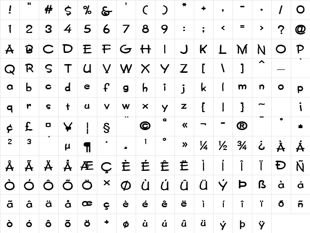 Crayon-Extended Bold Character Map