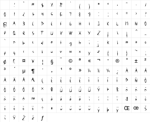 Creepflick Regular Character Map Creepflick Regular Character Map