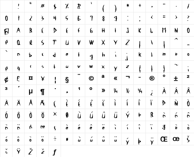 Creepflick Bold Character Map Creepflick Bold Character Map