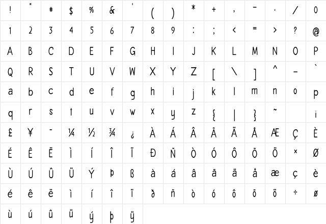 Crenshaw Condensed Bold Character Map