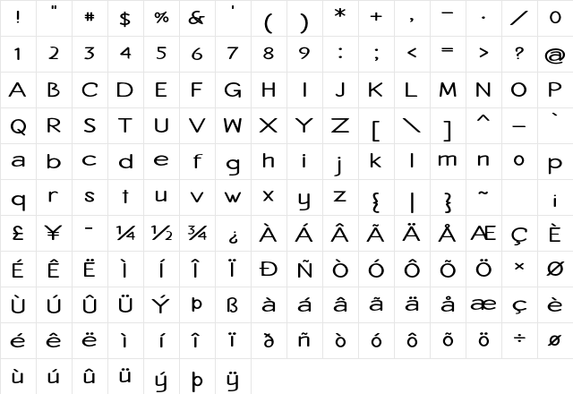 Crenshaw Expanded Bold Character Map Crenshaw Expanded Bold Character Map