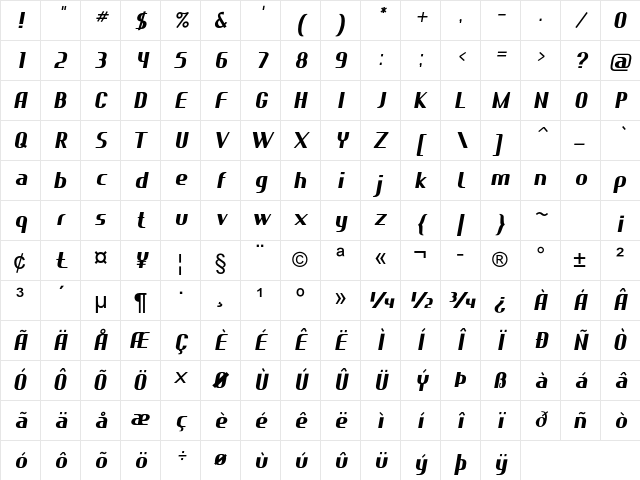Crevil Black Regular Character Map