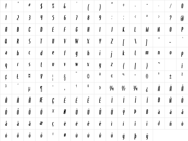 Crevil Black Extra-condensed Regular Character Map Crevil Black Extra-condensed Regular Character Map