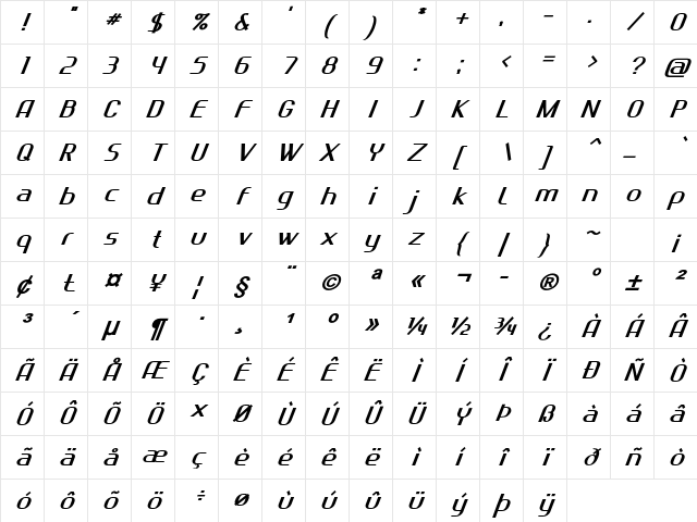 Crevil Bold Italic Character Map