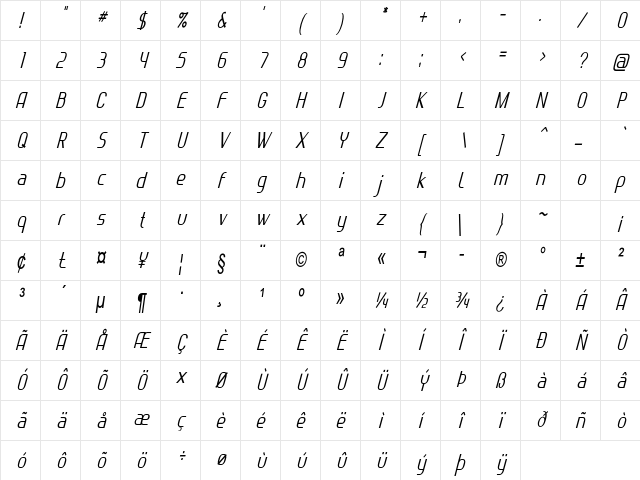 Crevil Condensed Italic Character Map