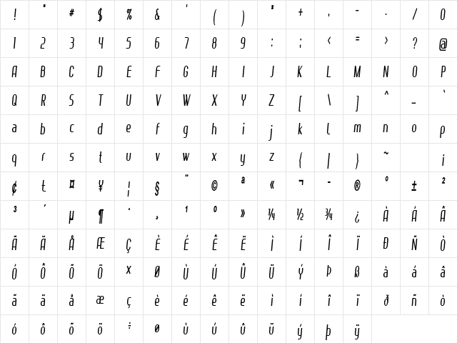 Crevil Extra-condensed Bold Character Map