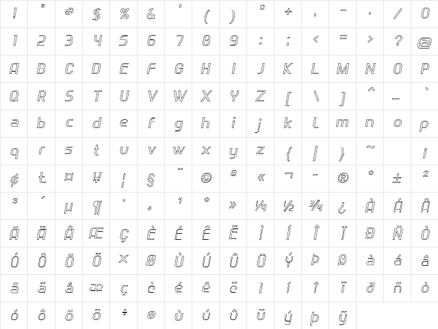 Crevil Outline Regular Character Map