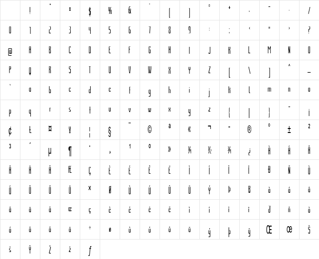 Crevio Extra-condensed Bold Character Map Crevio Extra-condensed Bold Character Map
