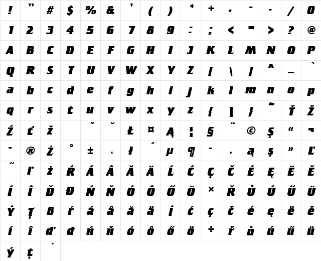 CrilleeTEEExtBol Regular Character Map