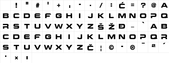 Criovision Bold Character Map