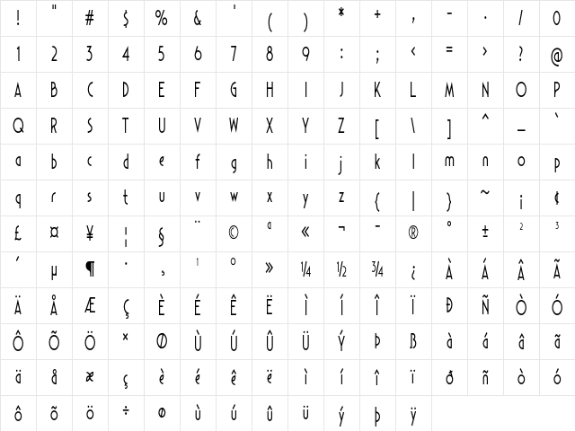 Cristovan Condensed Regular Character Map