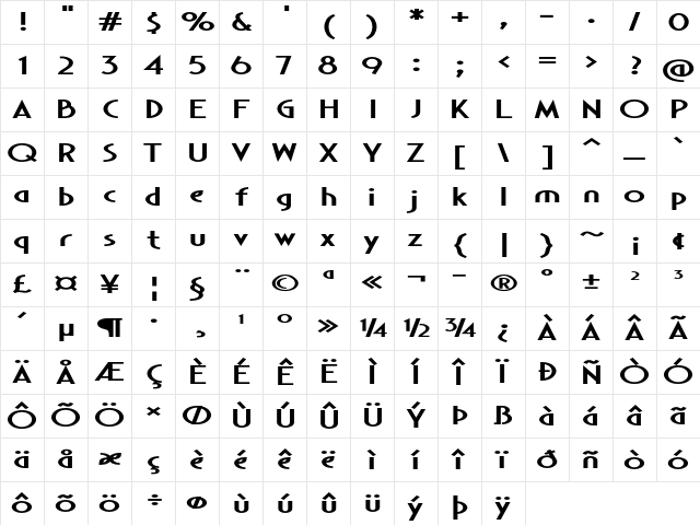 Cristovan Expanded Bold Character Map