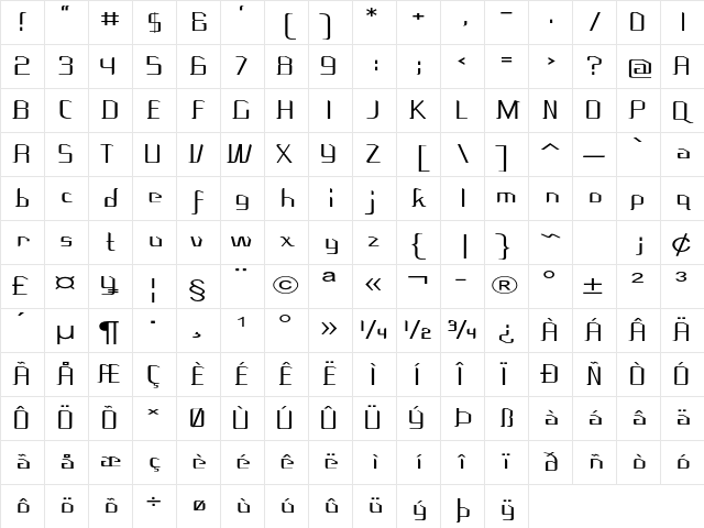 Crook Extra-expanded Regular Character Map