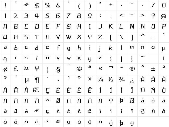 Cruddy Expanded Bold Character Map Cruddy Expanded Bold Character Map