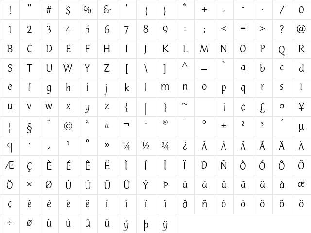 Mercurius CT Std Light Character Map
