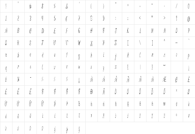 Curlicurl Extra-condensed Regular Character Map