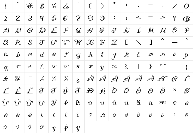 Curlicurl Extra-expanded Bold Character Map