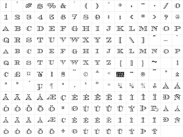 CurrencyOutline normal Character Map CurrencyOutline normal Character Map