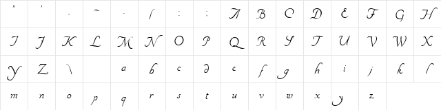 Cursive Regular Character Map