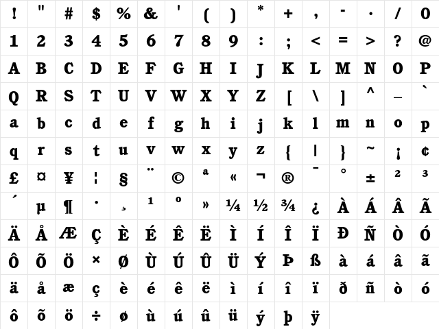 ITC Cushing Heavy Character Map