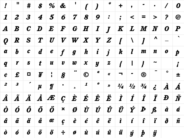 ITC Cushing Std Heavy Italic Character Map ITC Cushing Std Heavy Italic Character Map