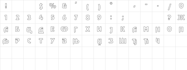CYRevueR Hollow Regular Character Map