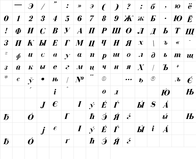 Cyrillic Bold-Italic Character Map Cyrillic Bold-Italic Character Map