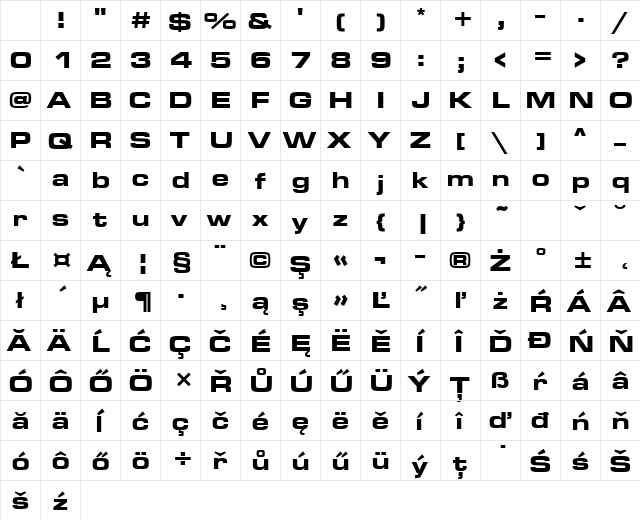 MicrogrammaDEEBolExt Regular Character Map