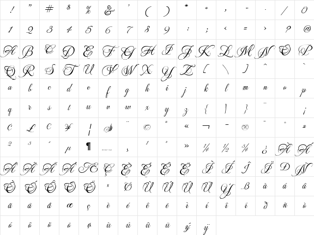 MeaCulpa Regular Character Map