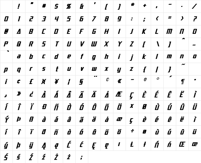 Dai-Atlas Bold Italic Character Map Dai-Atlas Bold Italic Character Map