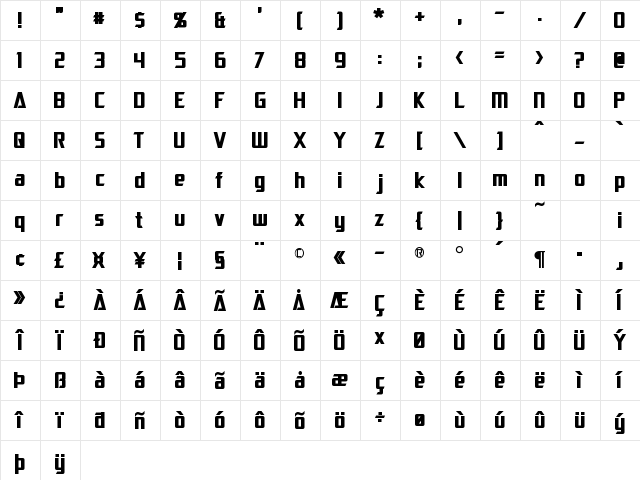 Dai-Atlas Bold Character Map