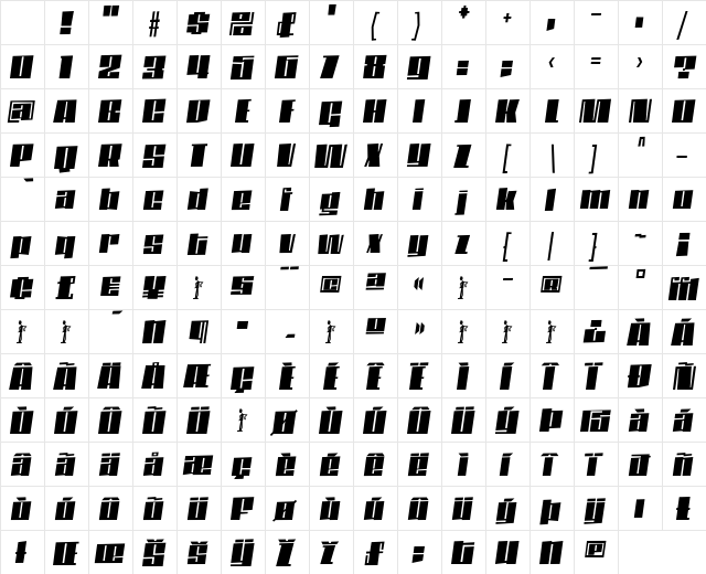 DaleysGothic Medium Character Map