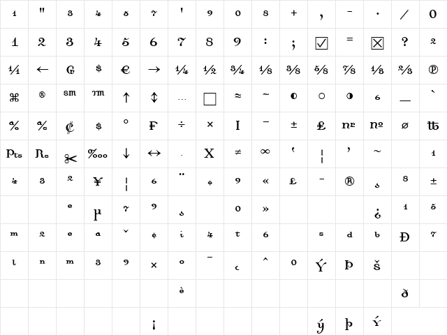 Dalliance Medium Character Map
