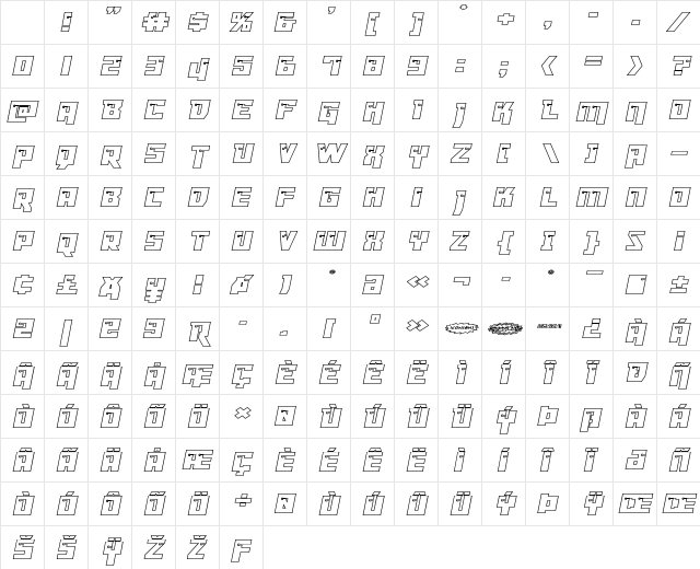 Dangerbot Expanded Outline Character Map Dangerbot Expanded Outline Character Map