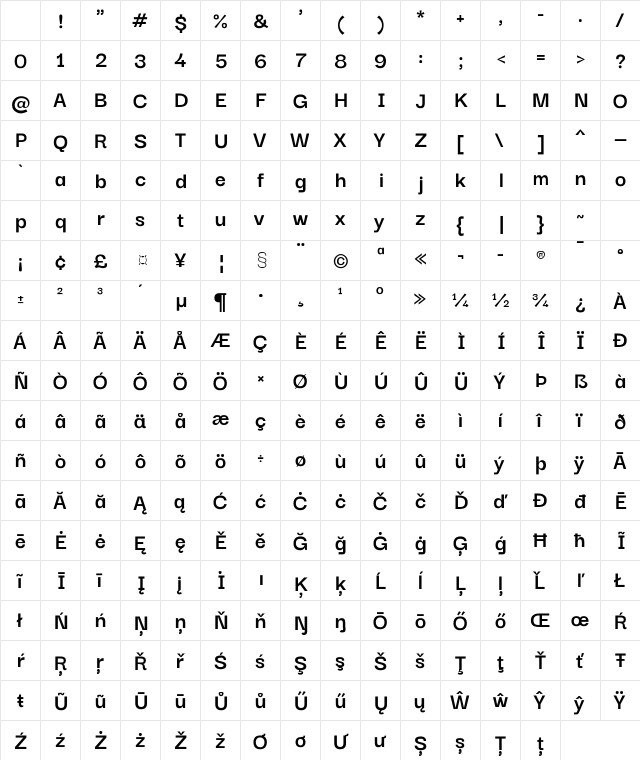 Darker Grotesque Bold Character Map