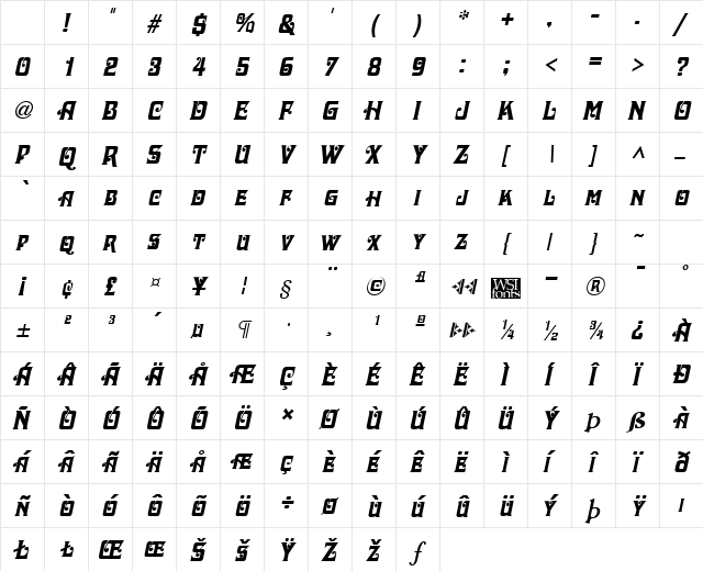 Dascha Italic Character Map Dascha Italic Character Map