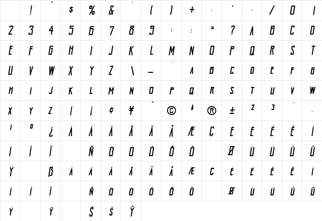 DateLine Bold-Oblique Character Map DateLine Bold-Oblique Character Map
