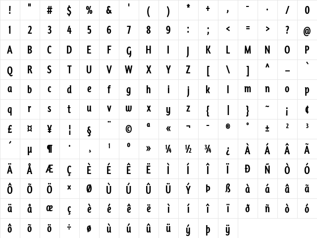 Davidan Condensed Bold Character Map