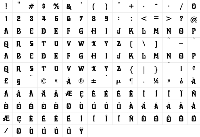 DavidaOpti Bold Character Map DavidaOpti Bold Character Map