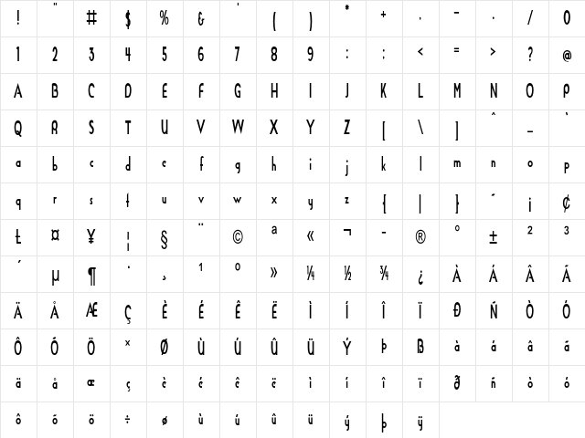 Dawdle Condensed Regular Character Map